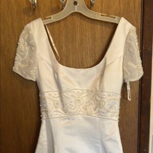 David's Bridal White Dress with Beaded Details